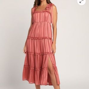 Lulu’s Pink Tiered Midi Dress